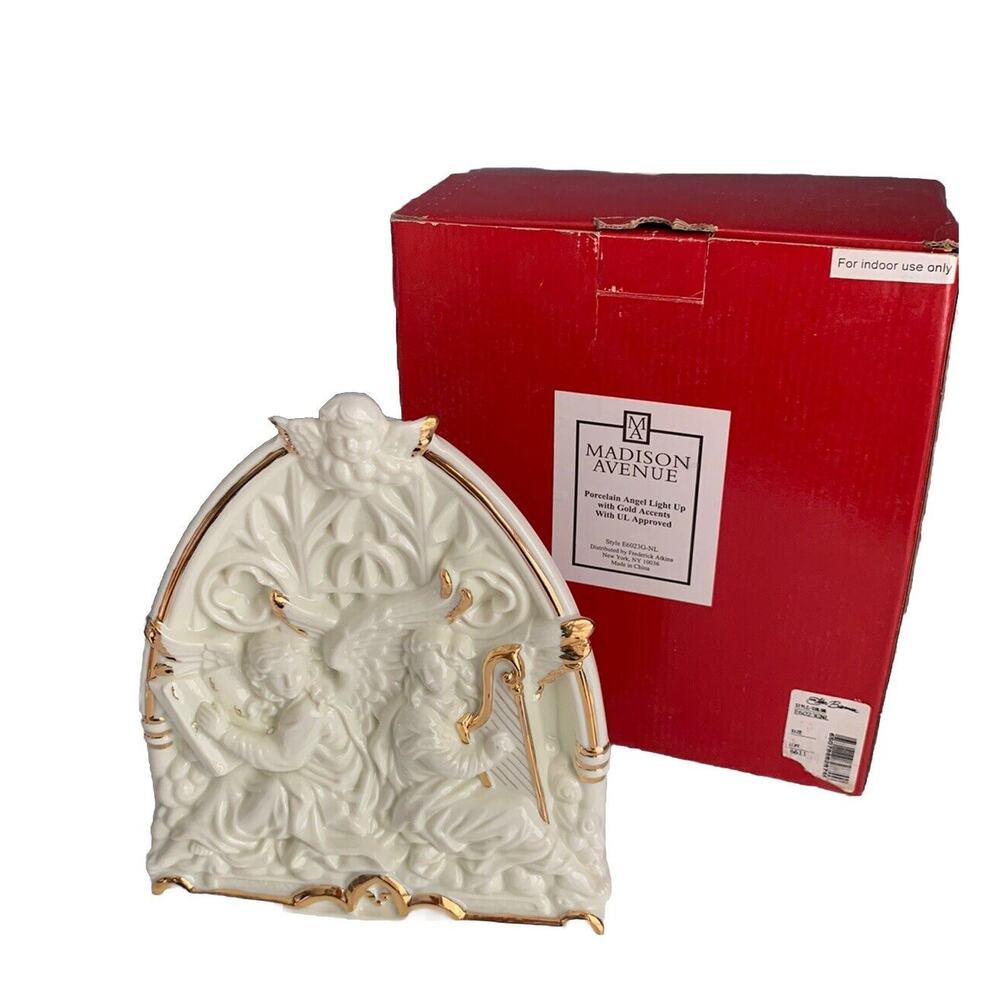 Madison Avenue Porcelain Angel Light Up Gold Accents New Christmas Decor New NIB